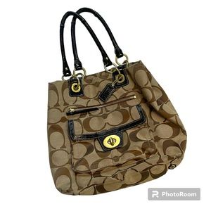 COACH Brown Signature Shoulder Bag with Royal Purple Interior